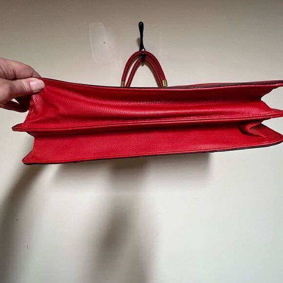 Women’s Red Satchel Purse Gold Details Double Top Handle Hard Side Large Bag - Picture 5 of 7